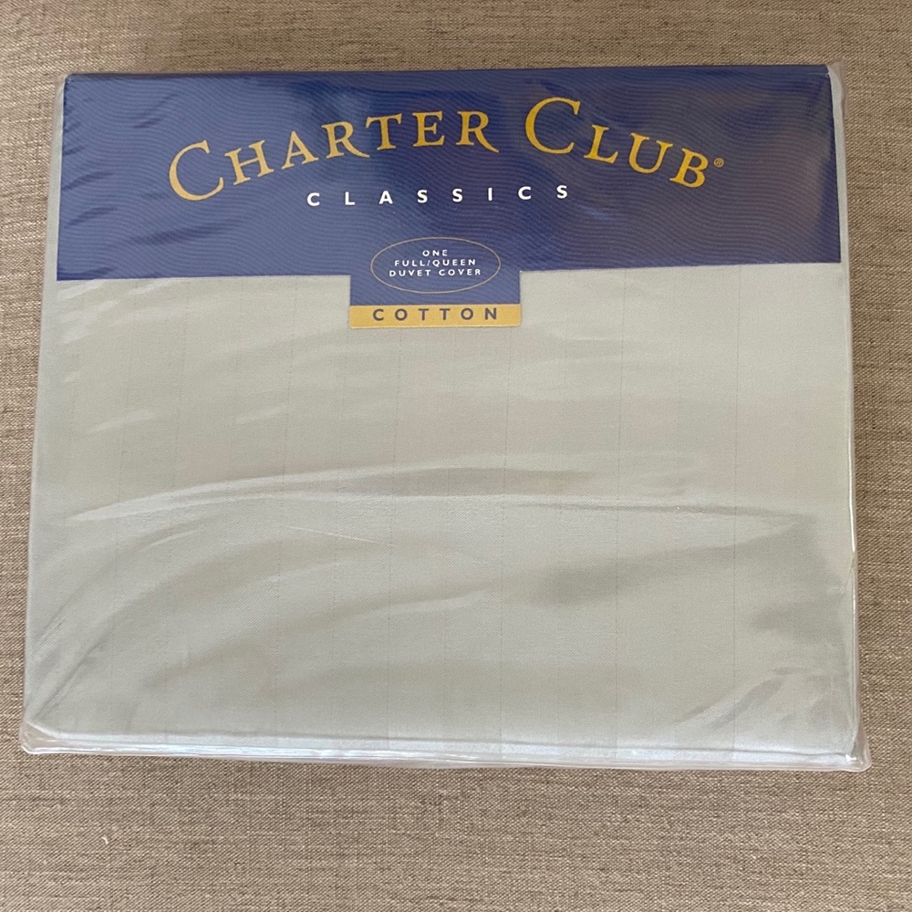 Charter Club Cotton Damask Stripe Duvet Sage Green - Picture 3 of 3